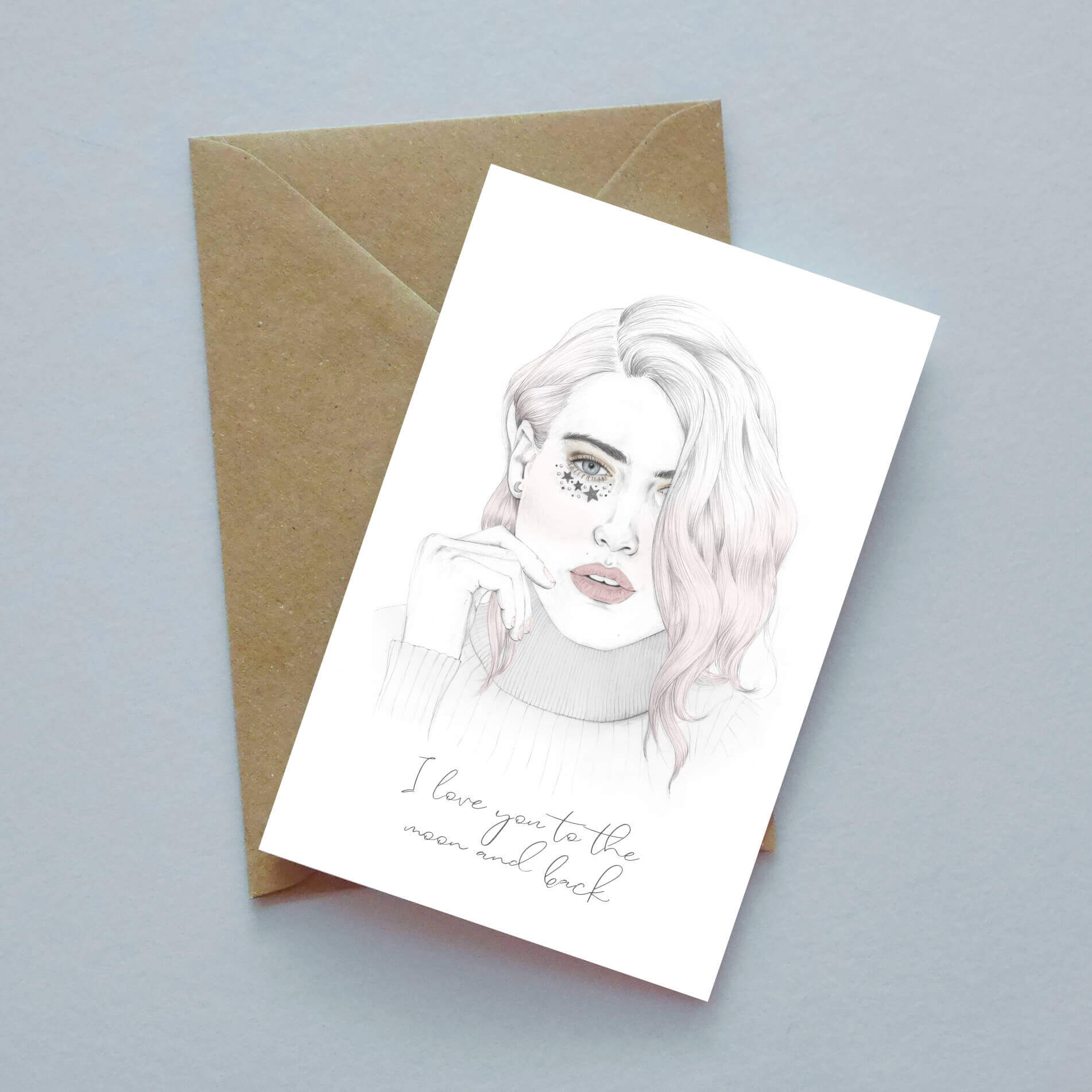 Sweet 'I love you to the moon and back' illustrated greetings card image 0