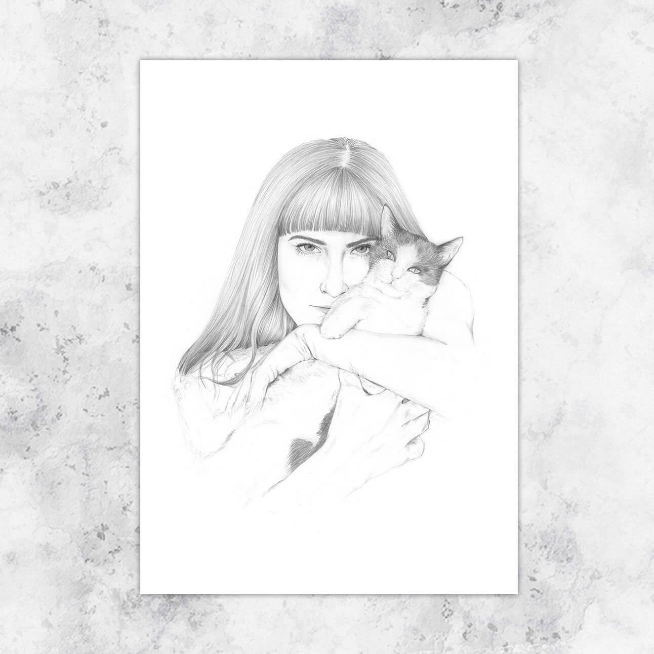Illustration - cat cuddles - art print image 0