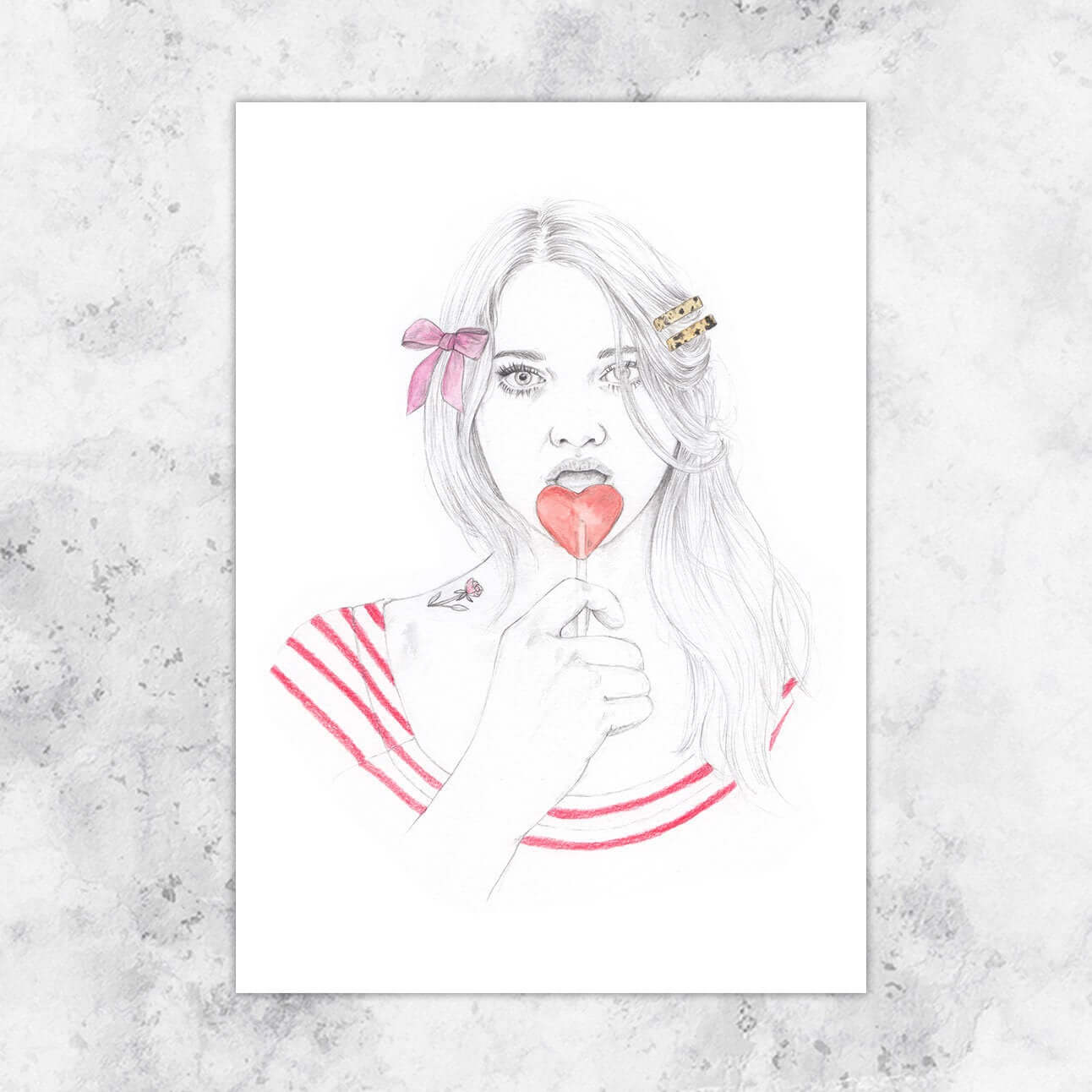 illustration heart lollipop - art print image 0