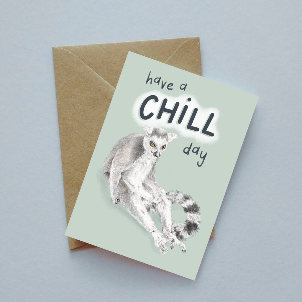 Lemur Chill Day illustrated greeting card image 0