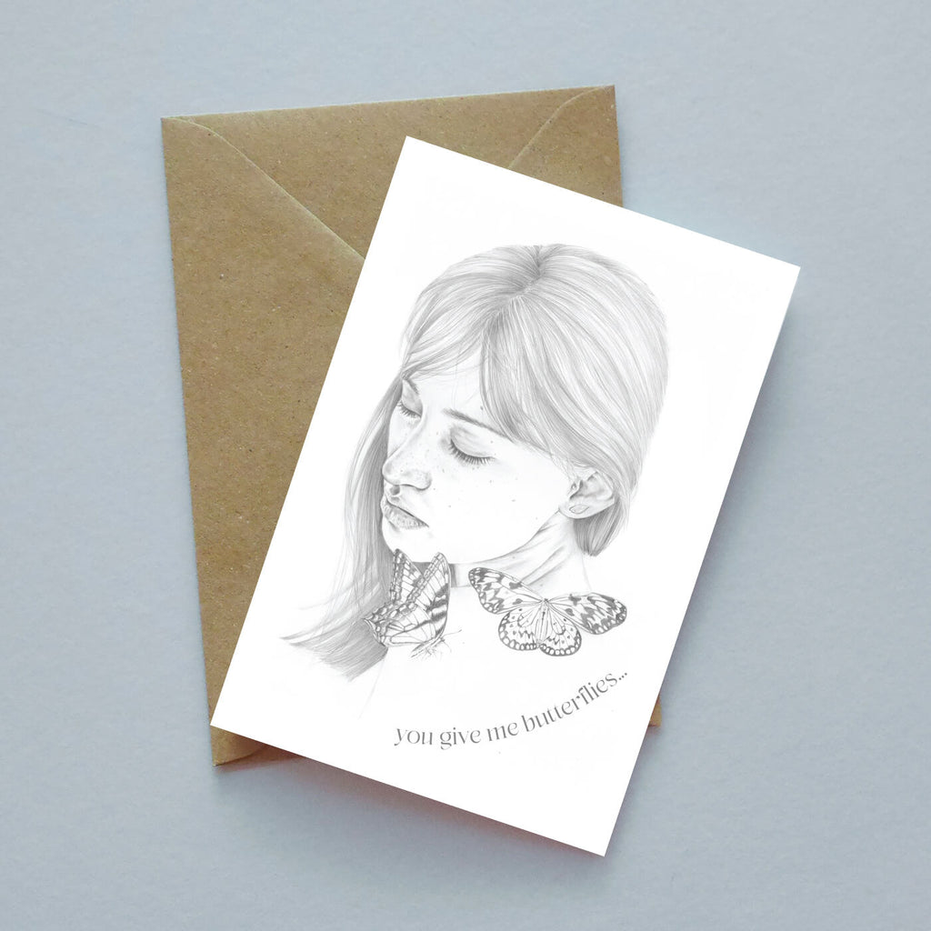 You give me butterflies illustrated greeting card image 0
