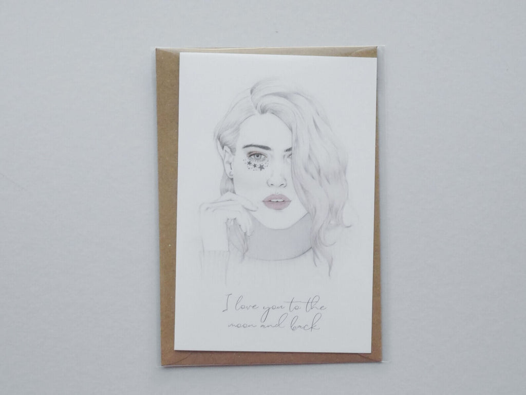 Sweet 'I love you to the moon and back' illustrated greetings card image 1