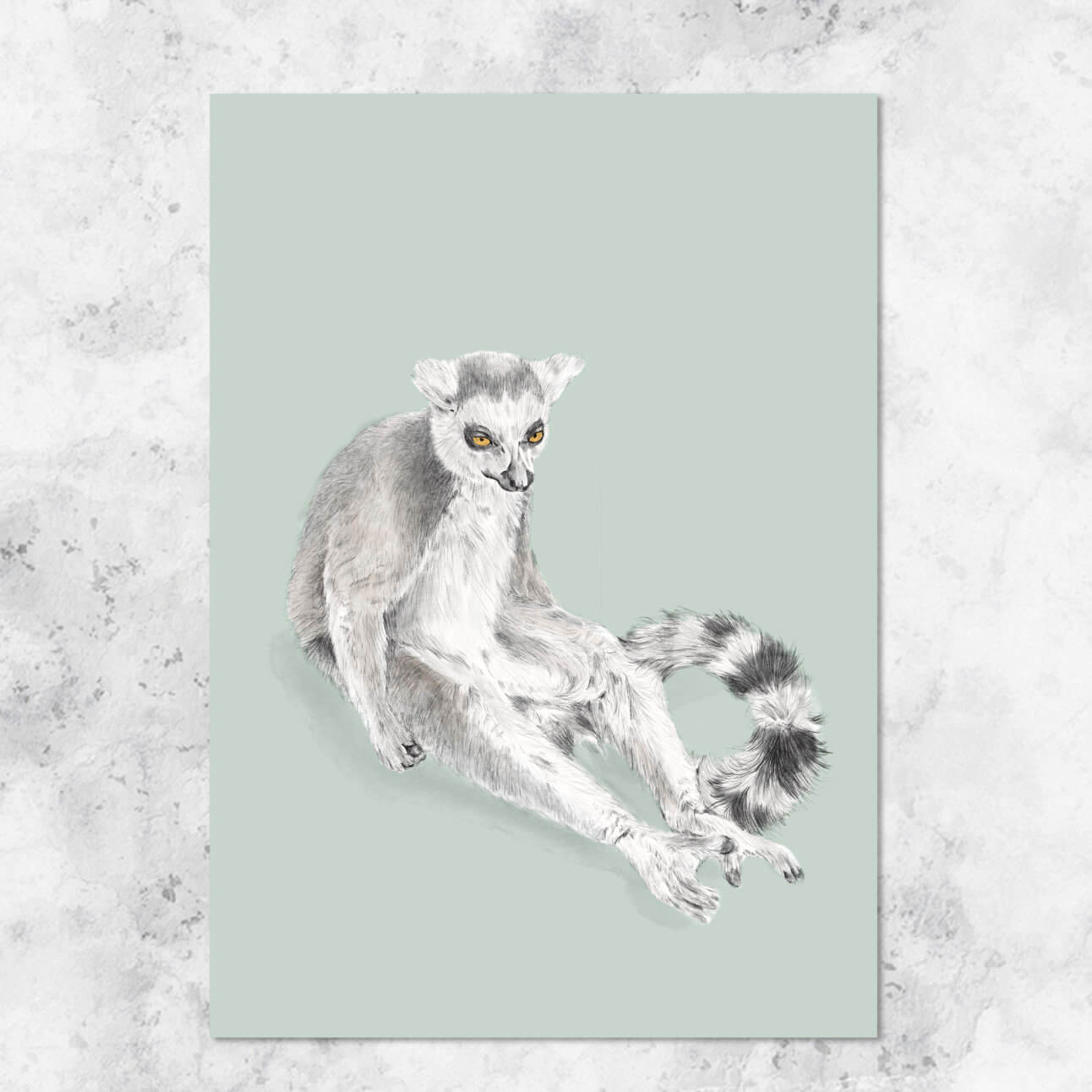 Illustration of a lemur on a light green background