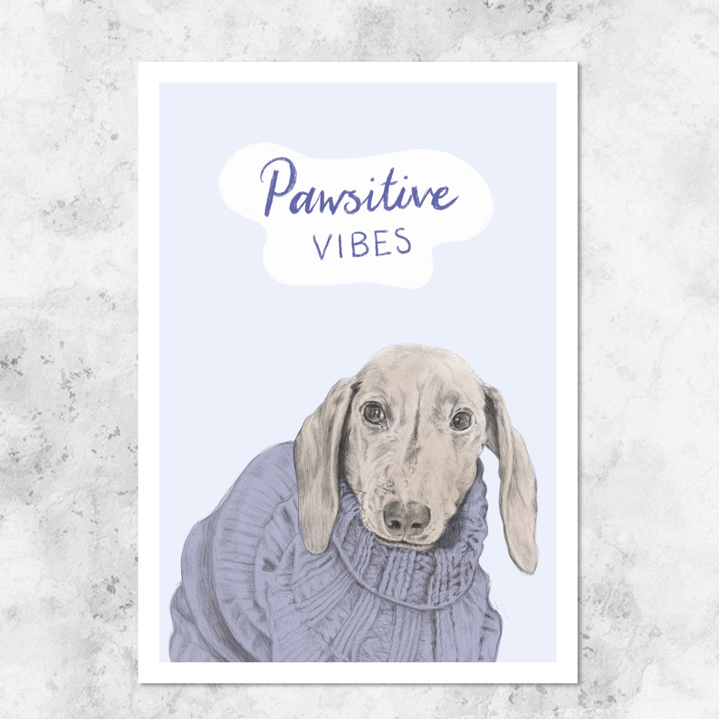 Daschund Positive Vibes illustration - art print