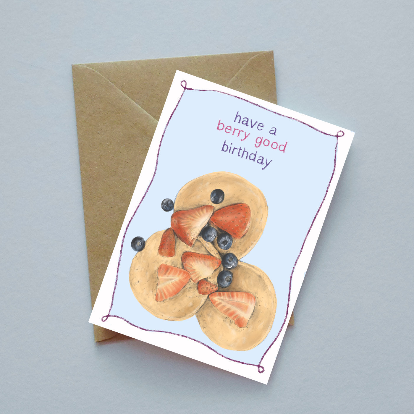 Pancakes - berry good birthday or flipping awesome or blank - illustrated greeting card