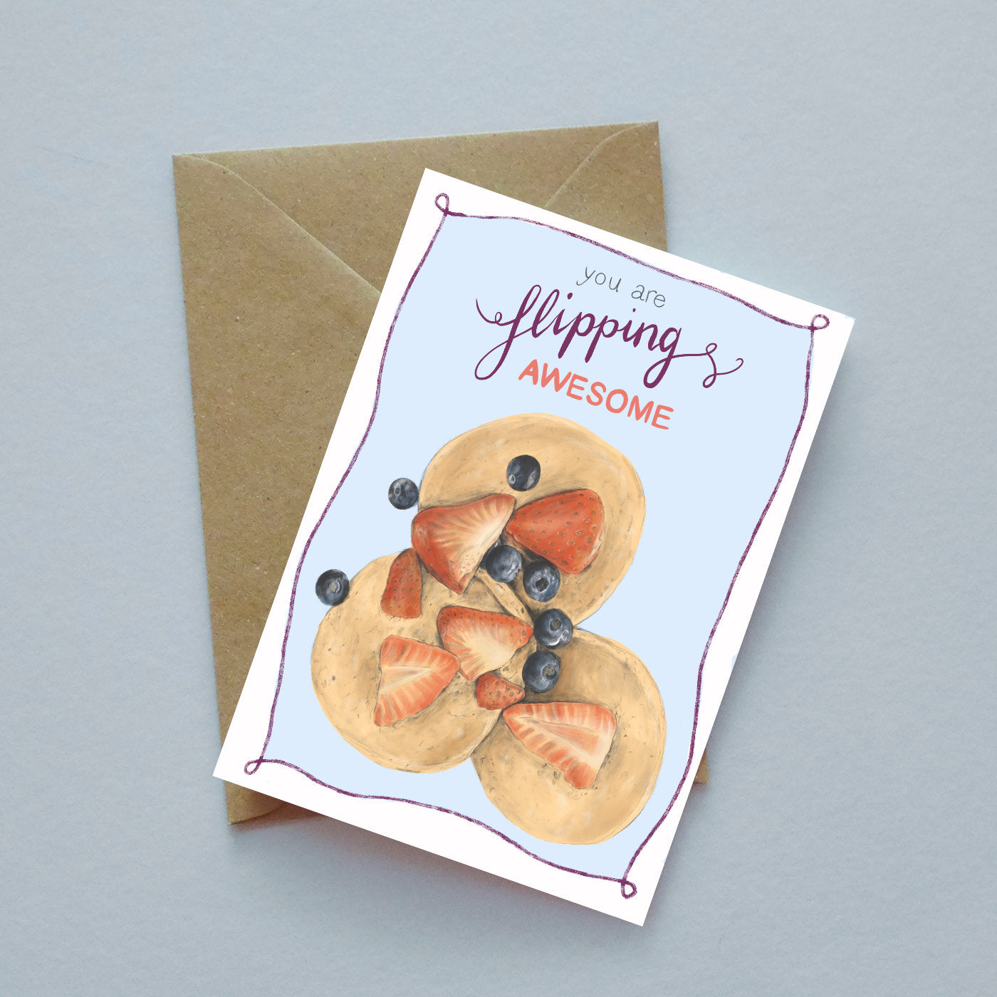Pancakes - berry good birthday or flipping awesome or blank - illustrated greeting card