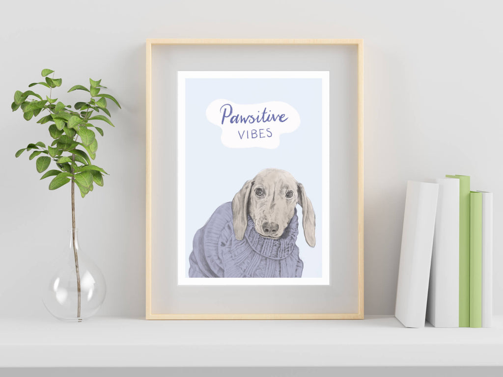Daschund Positive Vibes illustration - art print